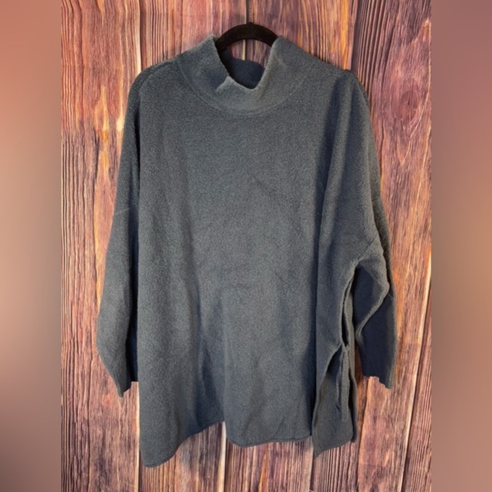 Pure J. Jill Sweater Gray Mock Neck Wool Blend Pullover Side Slit Tie One Size